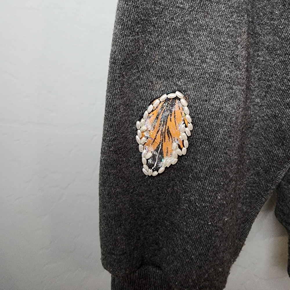 VINTAGE Handpainted Beaded Zip Sweatshirt Aztc Southwest Eagle Fringe Artsy XL - Picture 9 of 13